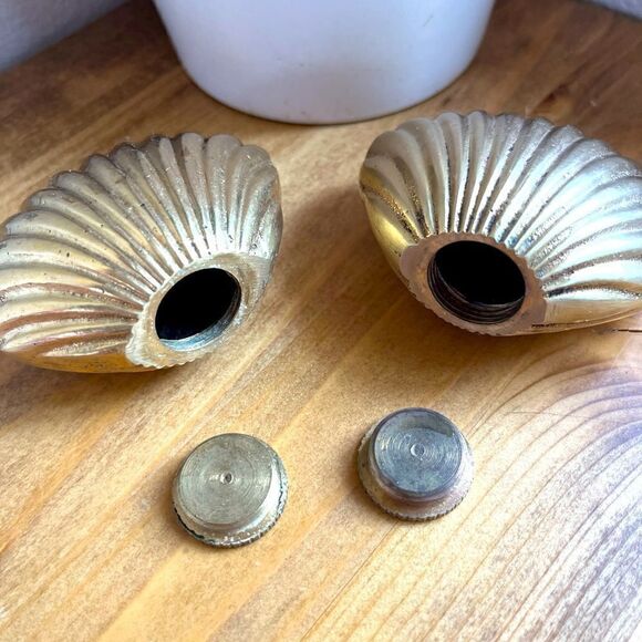 Vintage Solid Brass Coastal Decor Shell Salt & Pepper Shakers - Picture 5 of 5